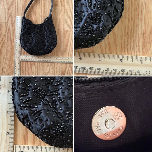 Small Vintage Black Beaded Satin Purse Evening Bag Item 17806 RN 15099 Pre 2006 - Picture 6 of 11